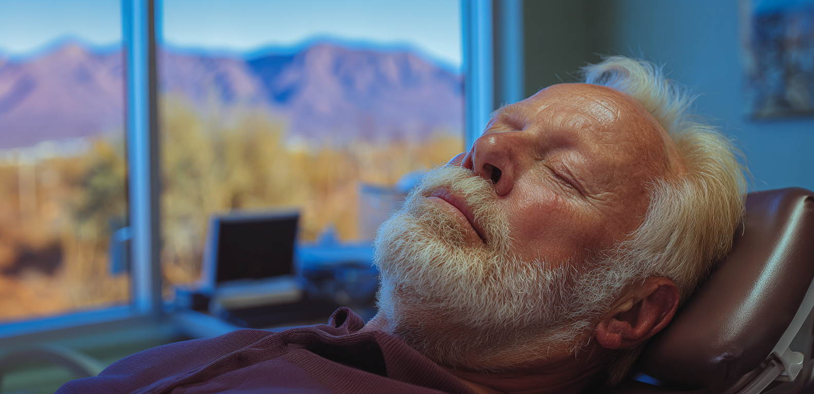Senior man sleeping in dental chair
