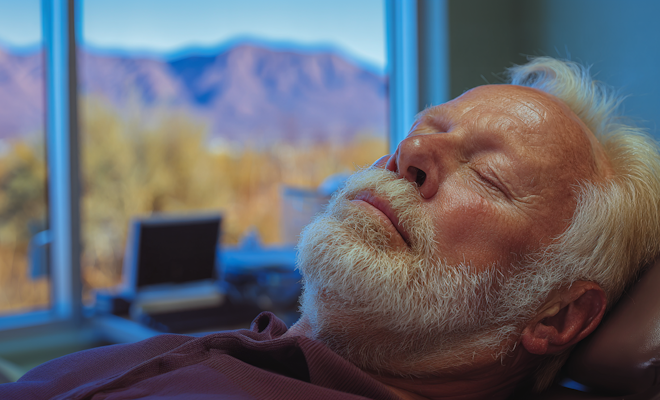 Senior man sleeping in dental chair