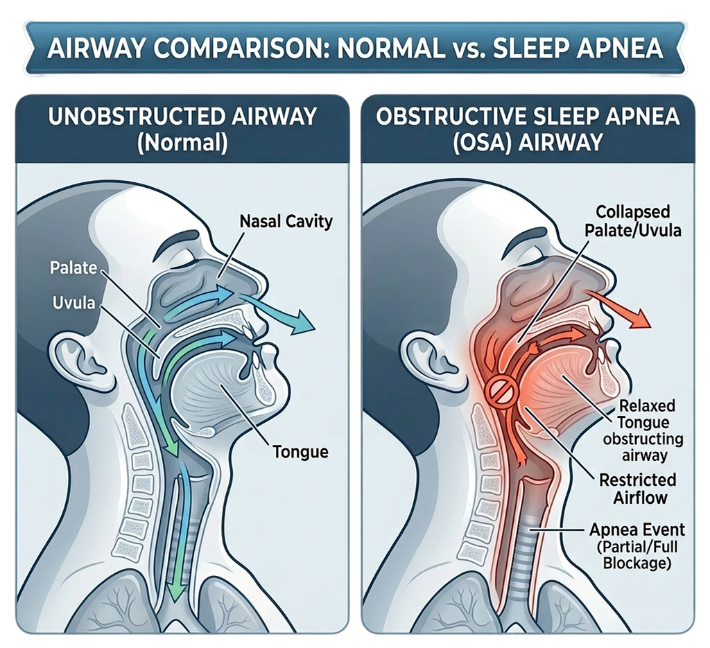 diagram of person without OSA and a person with OSA