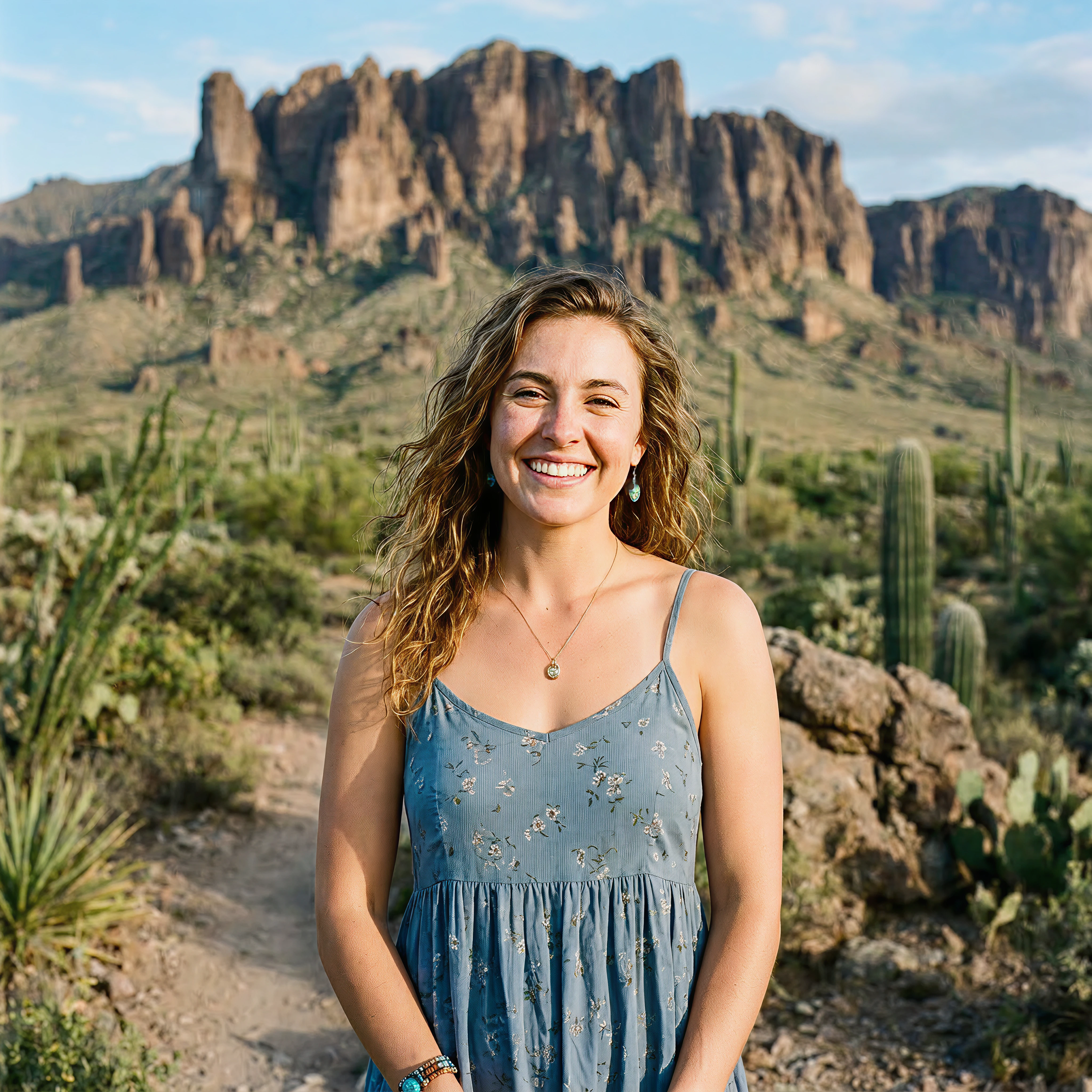 woman smiling in the superstition mountains