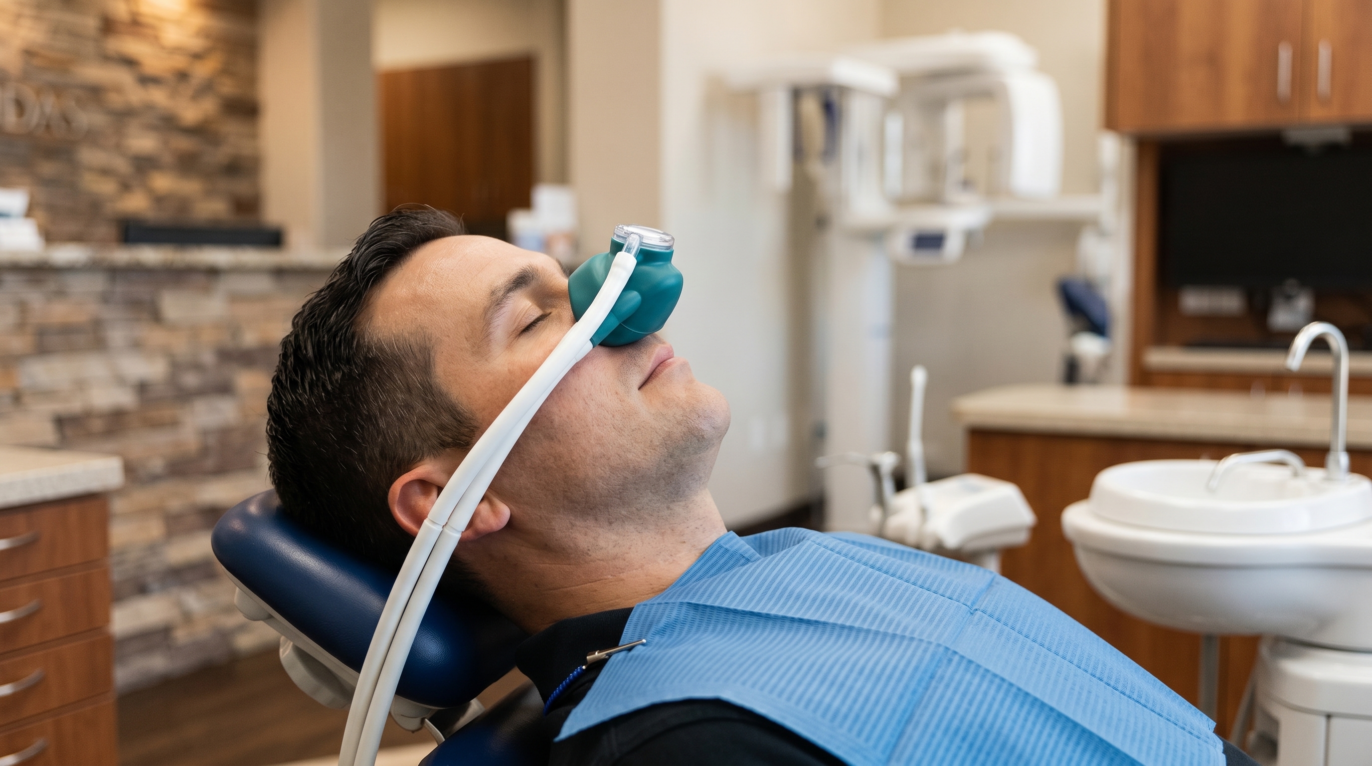 Man undergoing nitrous oxide sedation