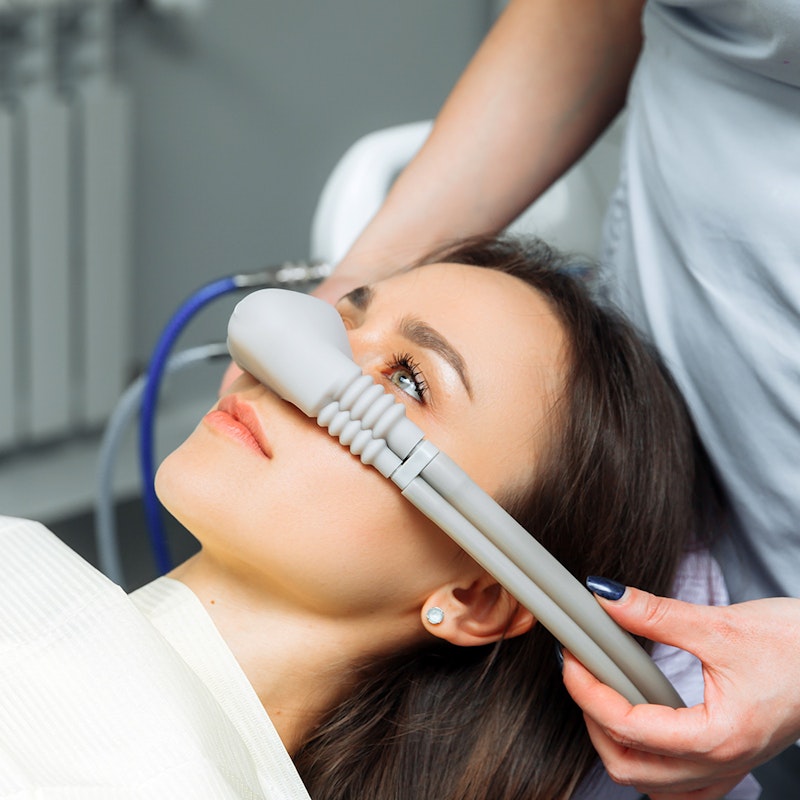a woman undergoing nitrous oxide treatment