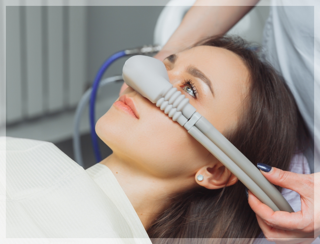 woman receiving nitrous oxide for dental treatment