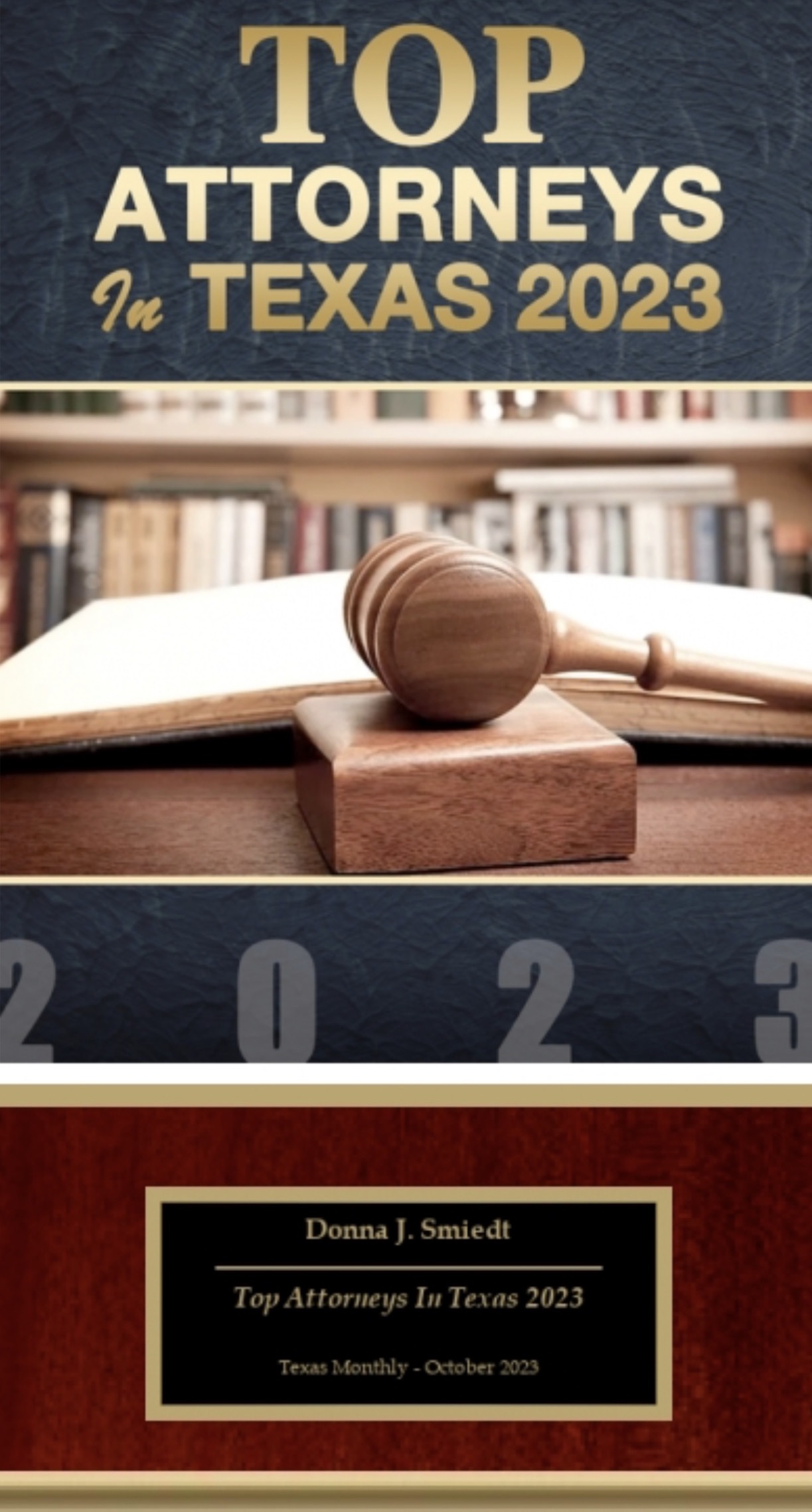 Top Attorneys In Texas 2023 Awarded to Donna J. Smiedt