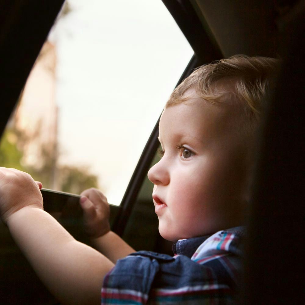 Children looking out the car window