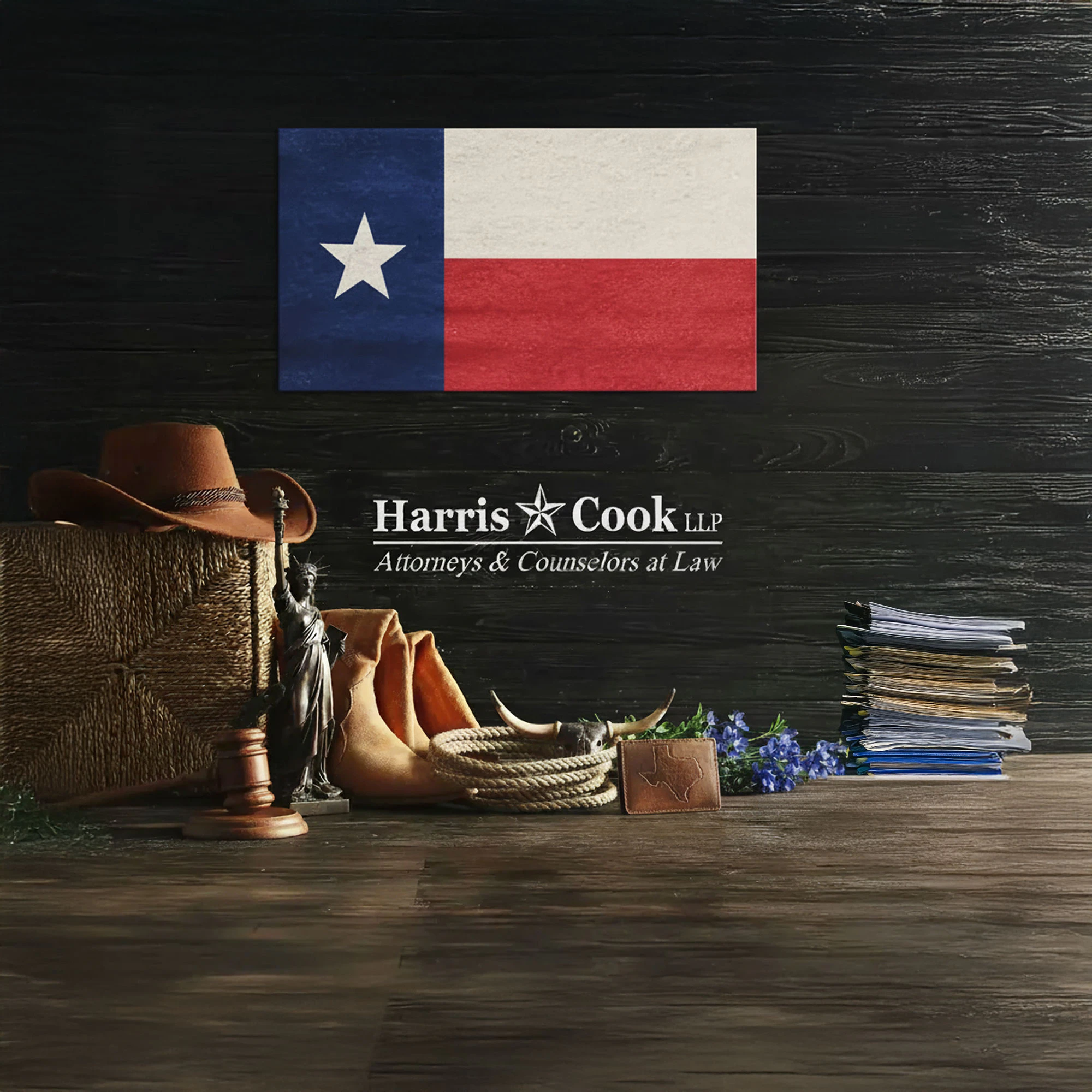 Harris Cook Law and Texas flag