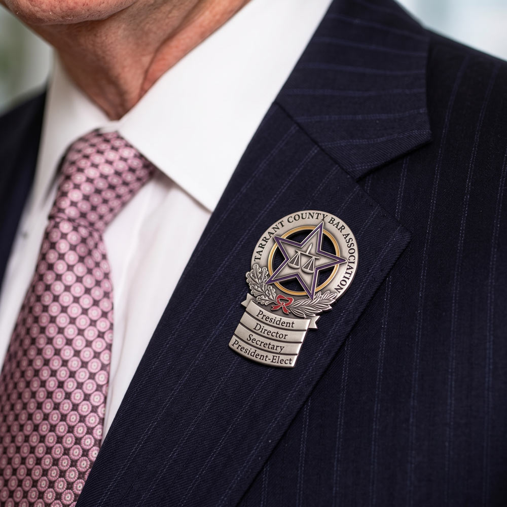 Tarrant County Family Law Bar Association pin on suit jacket
