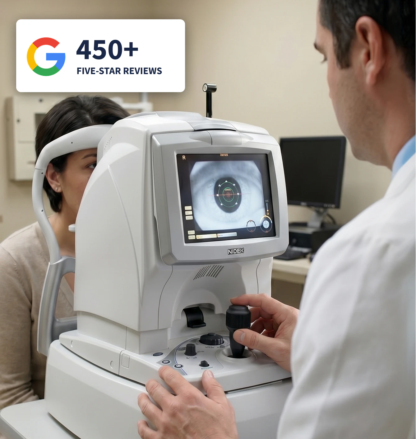 patient getting eyes examined
