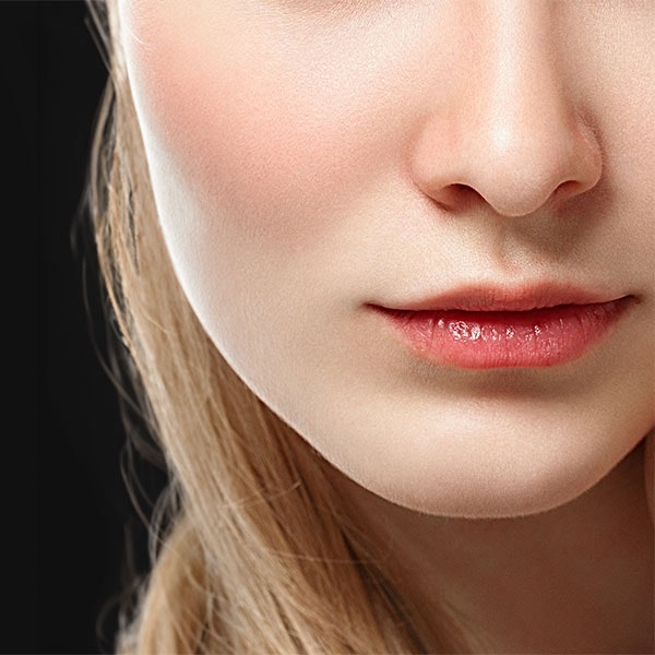 Close up of cheek and lips