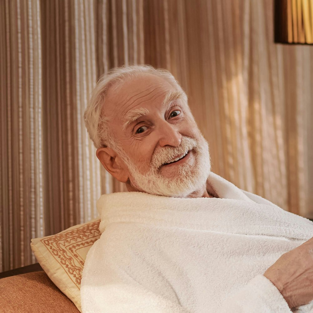 Man at hotel resting