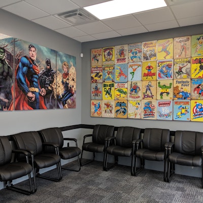 Super hero themed office at David C Spokane D.M.D., M.S. Orthodontics
