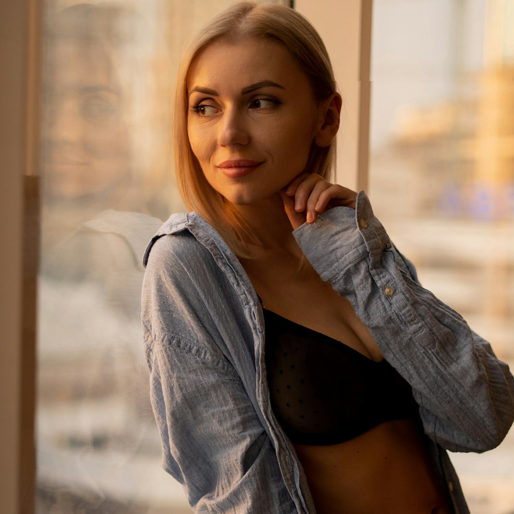 Woman looking out a window