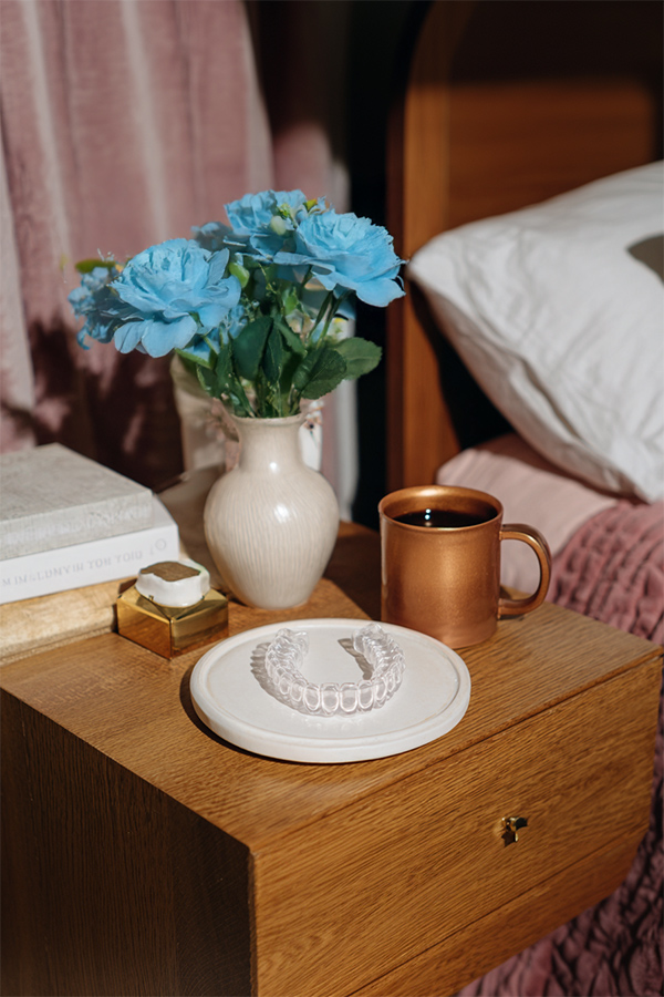 aligner sitting on a bedside table
