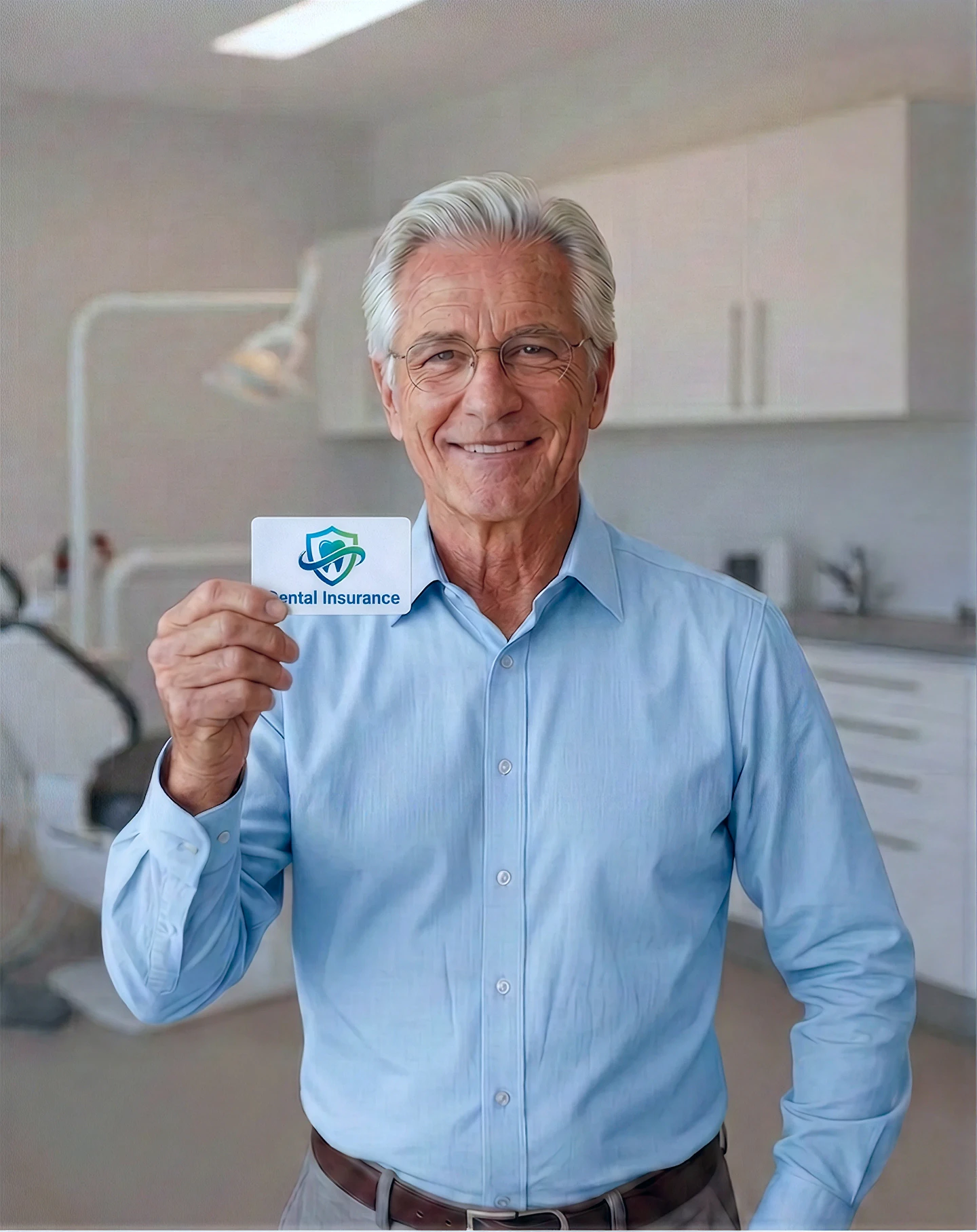 older man holding an insurance card