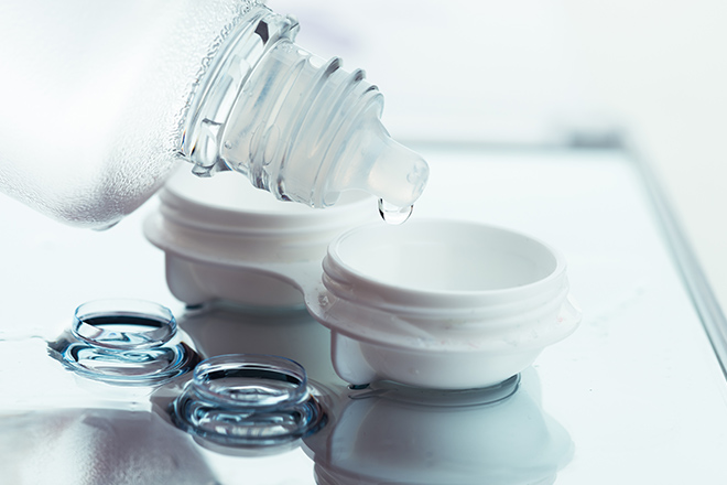Contact lenses, case, and storage solution