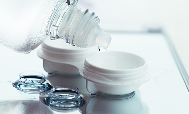 Contact lenses, case, and storage solution