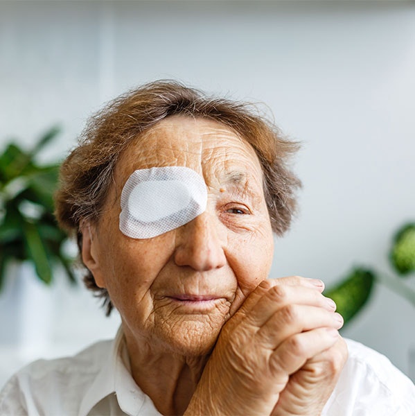 Senior woman with eye patch