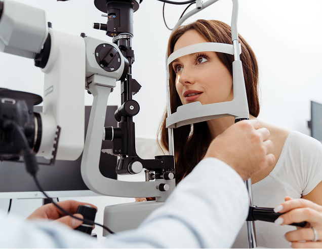 Woman having her eyes examined