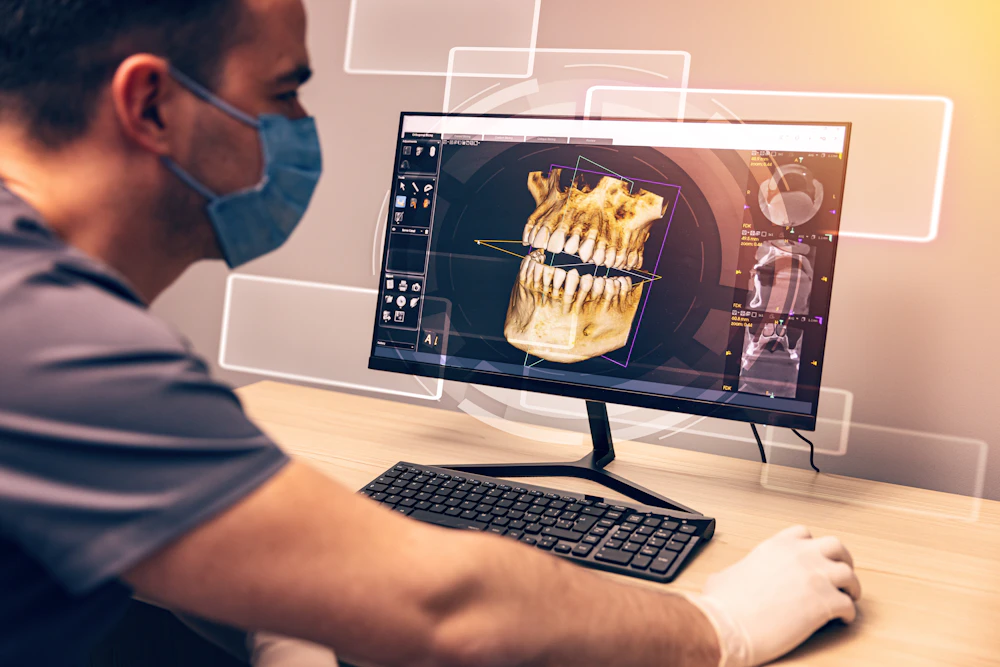 Team reviewing 3D images at Advanced Oral Surgery Tampa