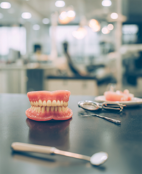 Model of teeth and dental instruments