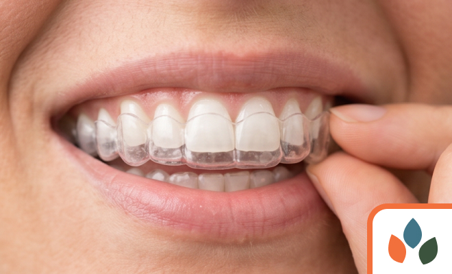 close-up of invisalign aligner on teeth