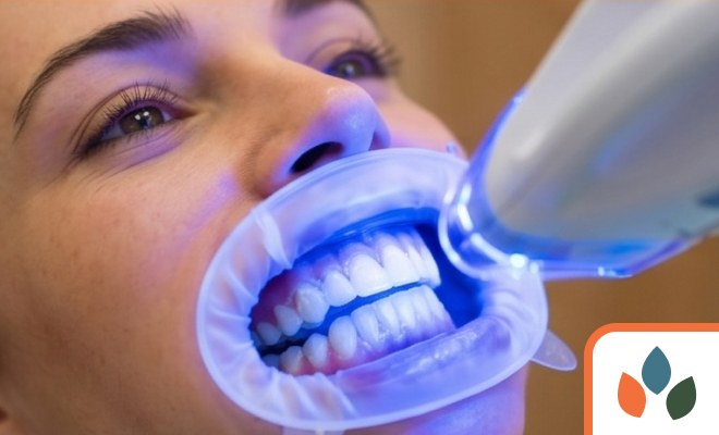 close-up of woman getting a professional whitening treatment