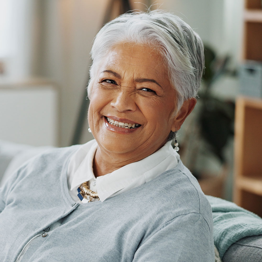 mature woman with dental implants