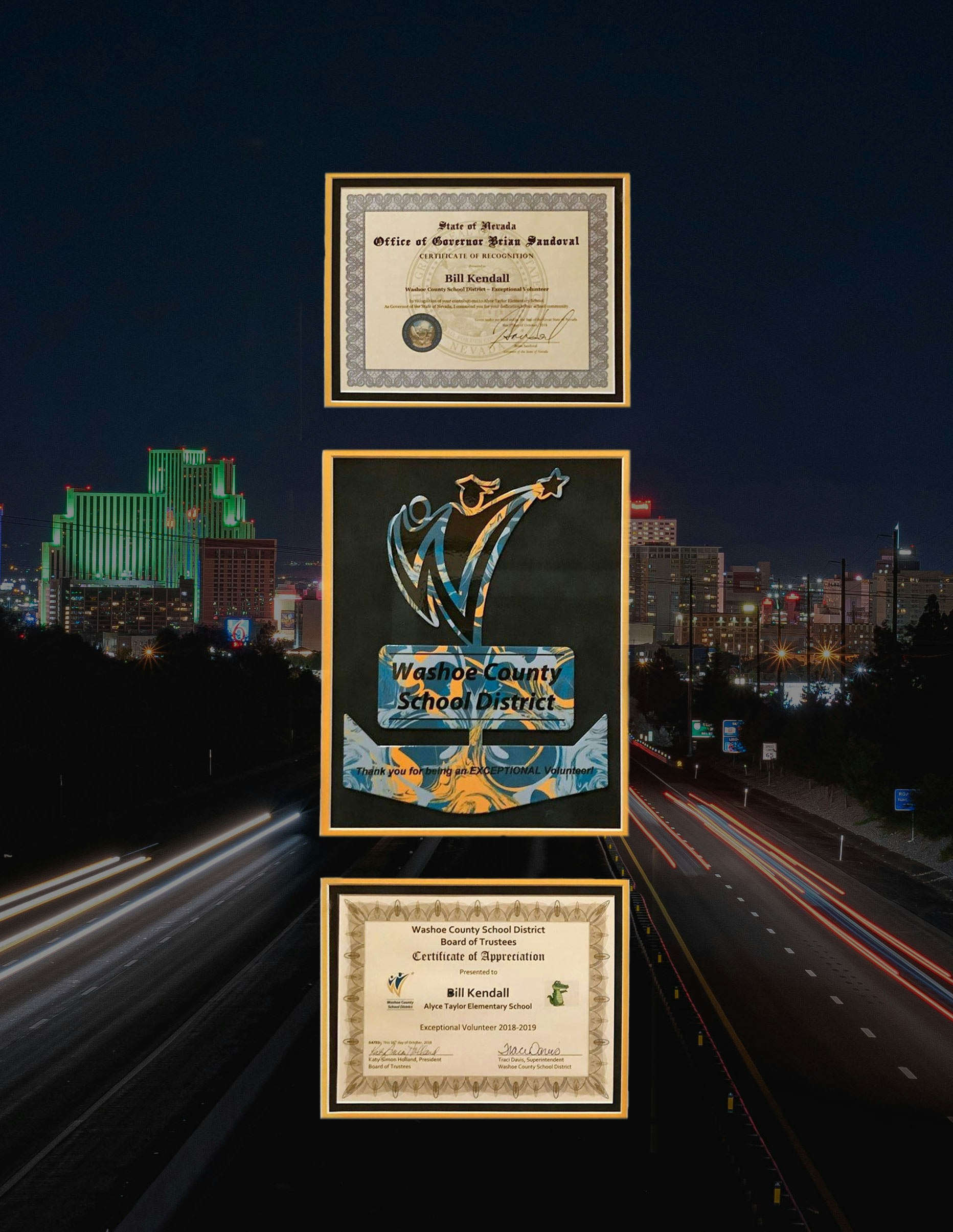 Reno Nevada with Bill Kendall's awards