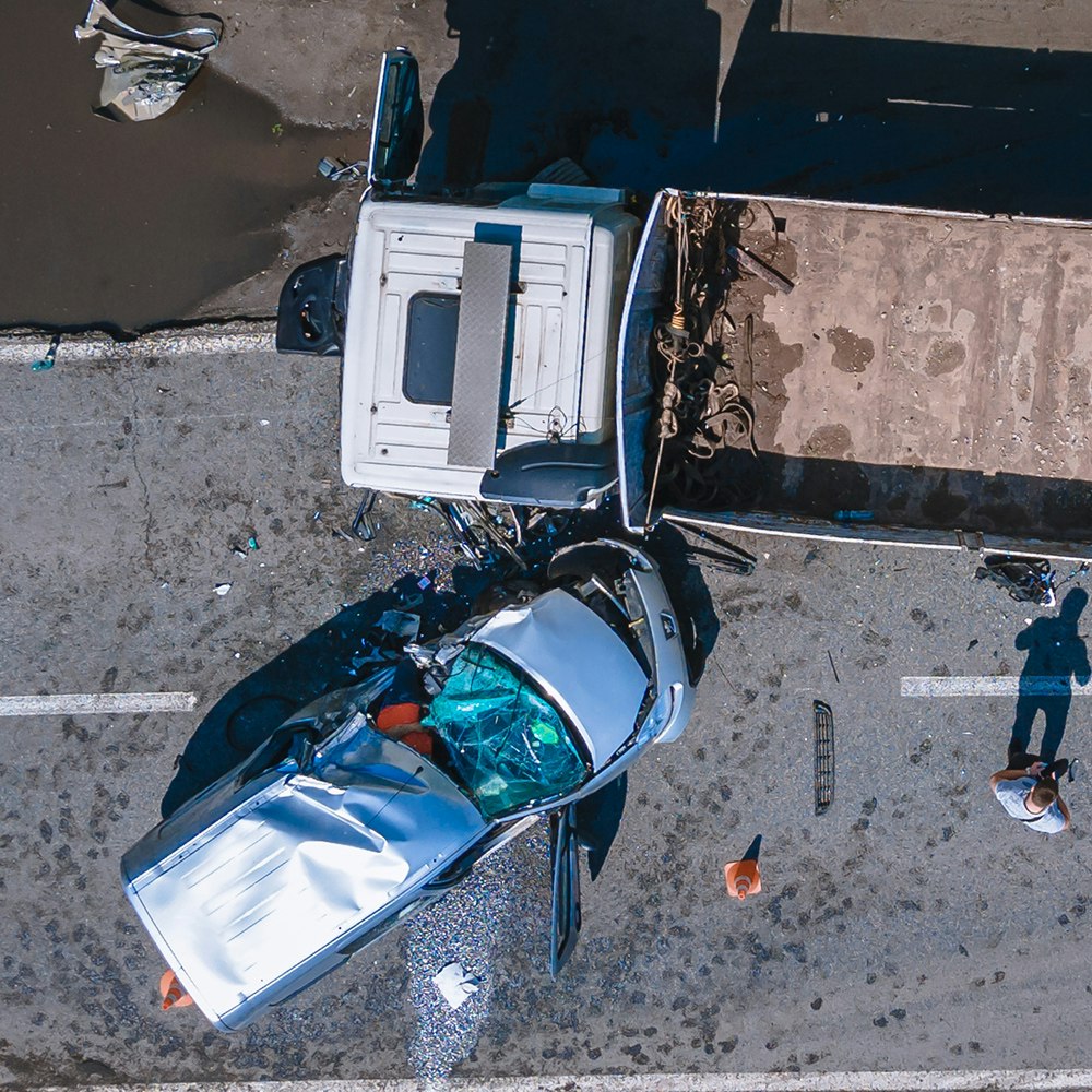 Scene of serious crash involving truck and car