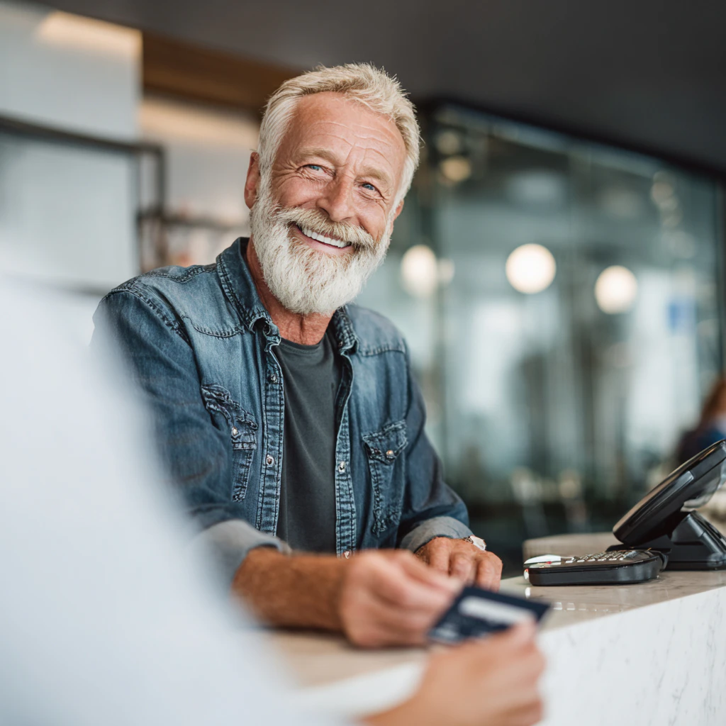 man paying with credit card