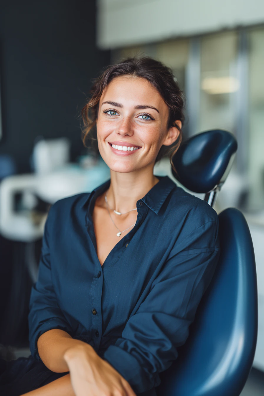 woman smiling in the dental chair