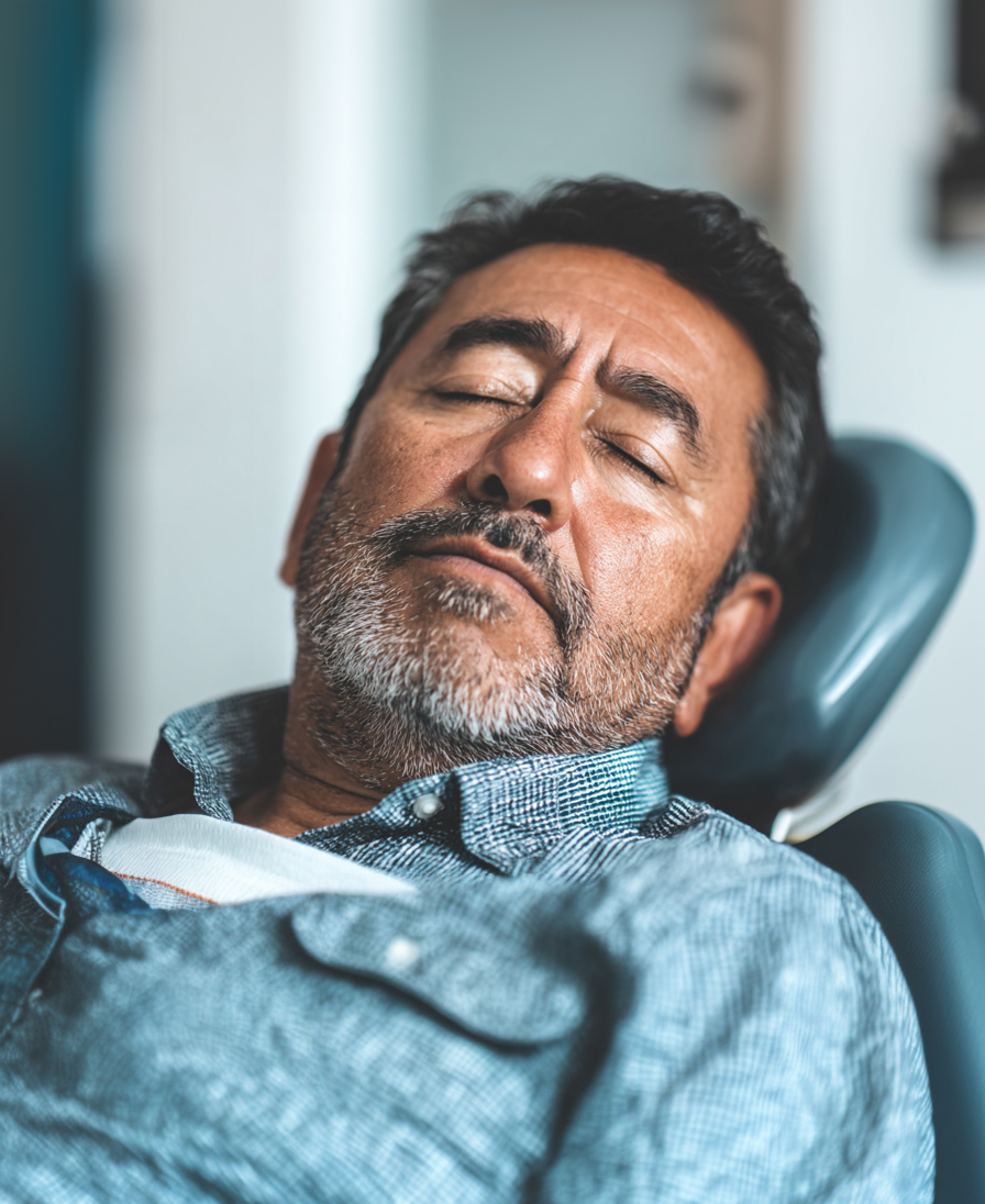 man sedated in the dental chair