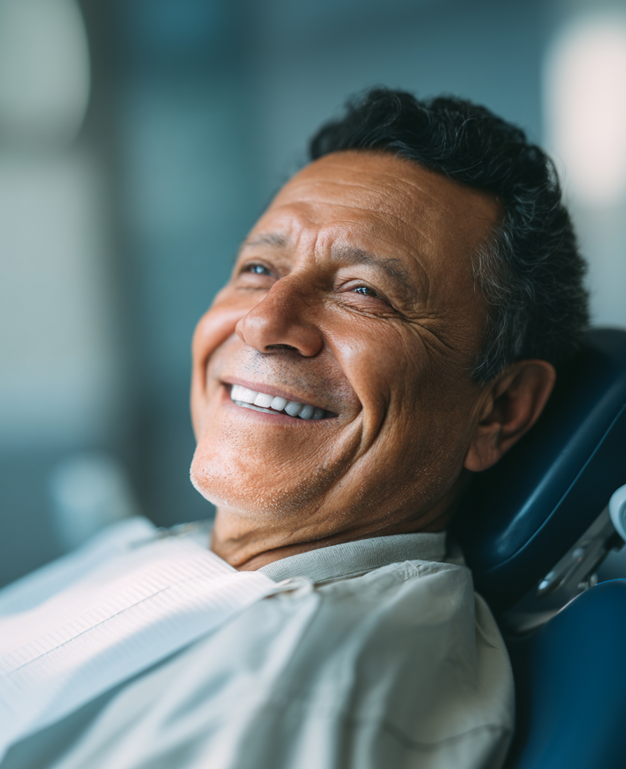 man smiling in the dental chair