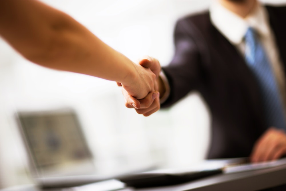 People shaking hands in a business setting
