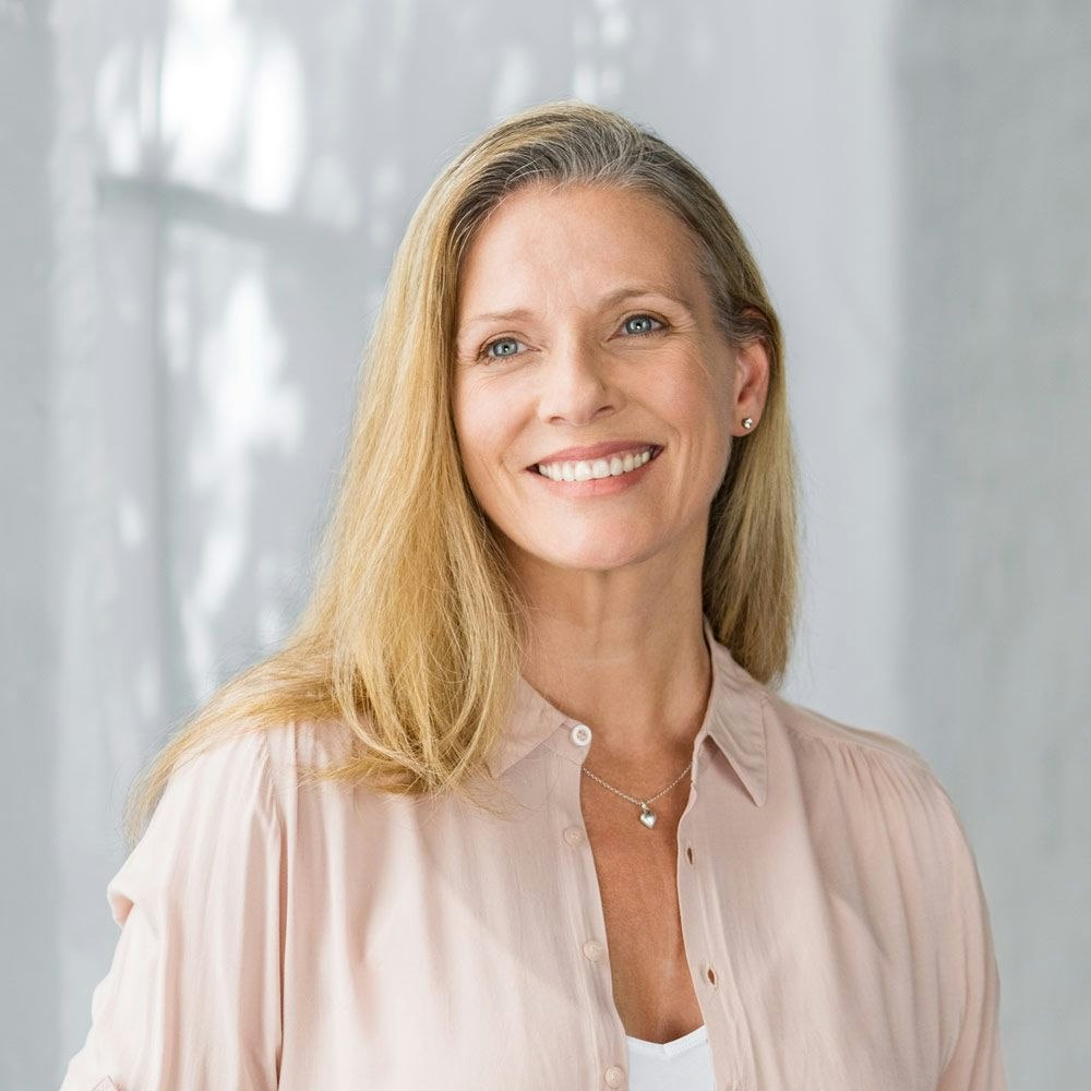Blond woman smiling