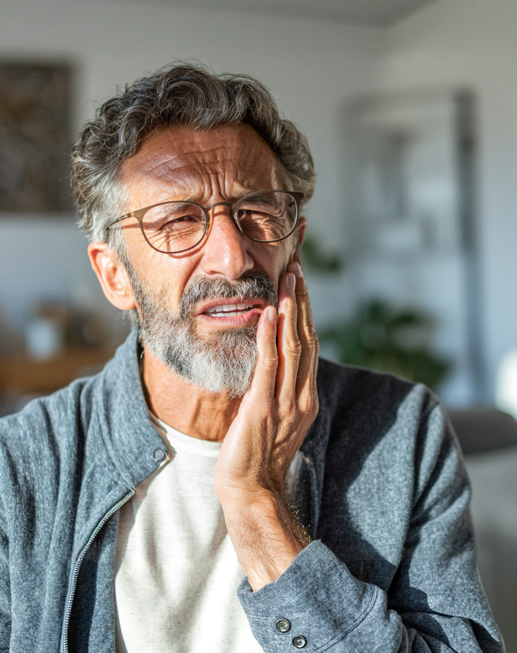 Man holding the side of his face in pain