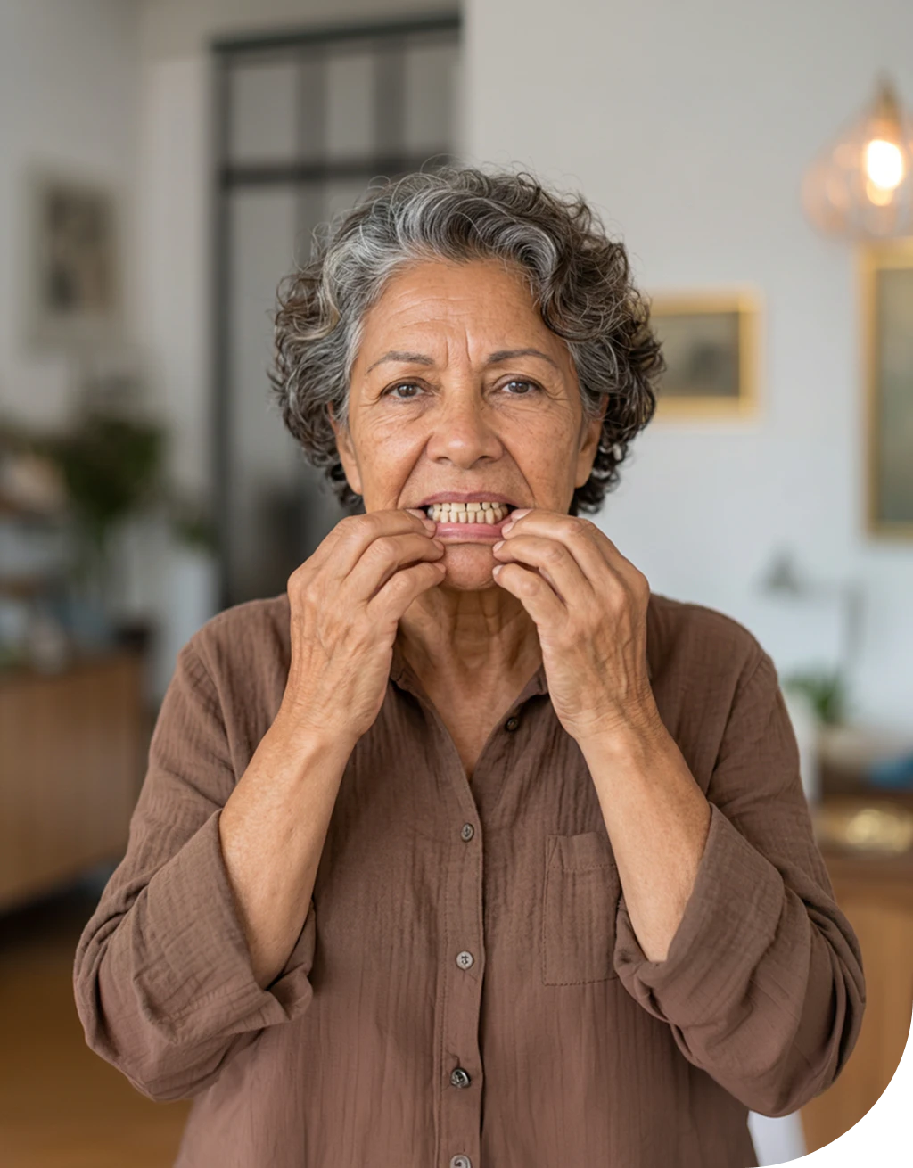 Woman showing her teeth