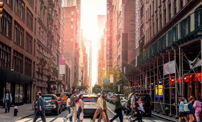 Pedestrians crossing the street in New York