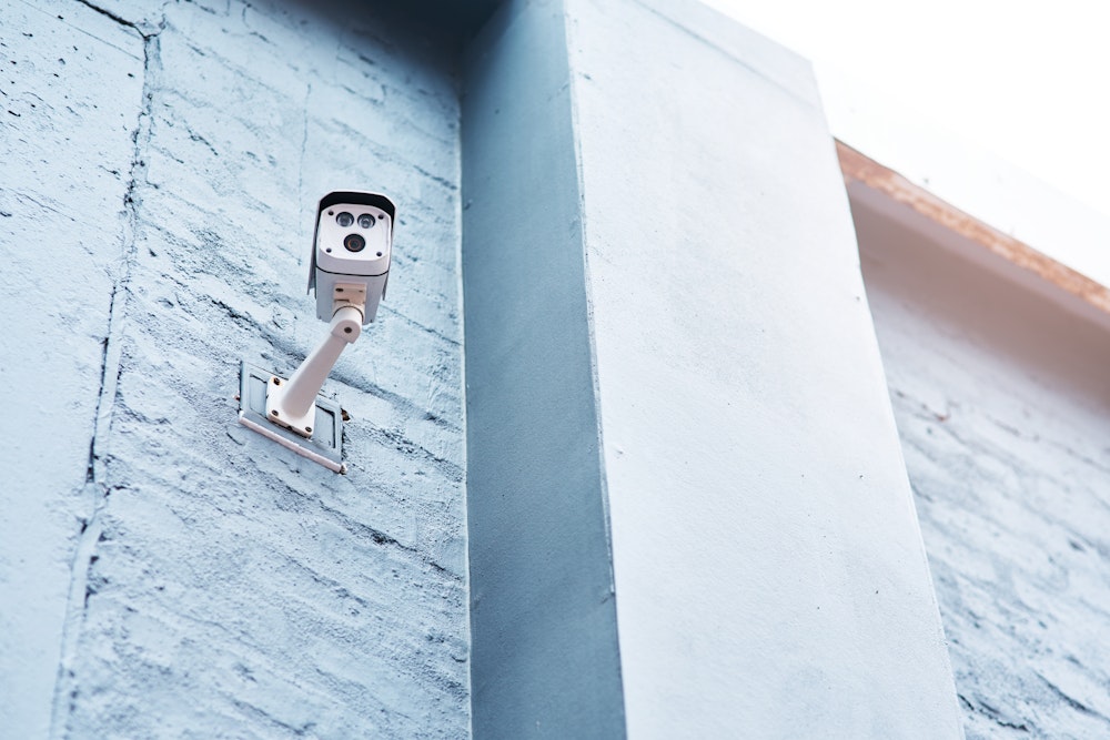Security camera on building exterior