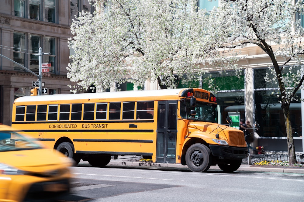 School bus by curb