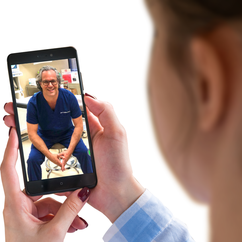 Patient on phone having a video call with Dr. Cribbins