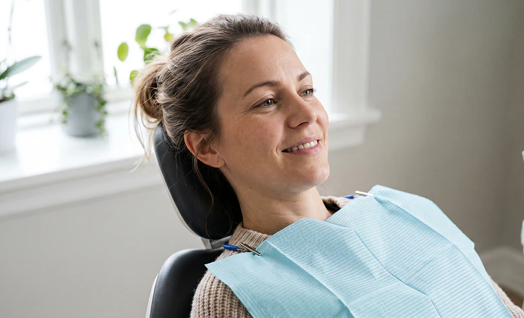woman in exam chair smiling