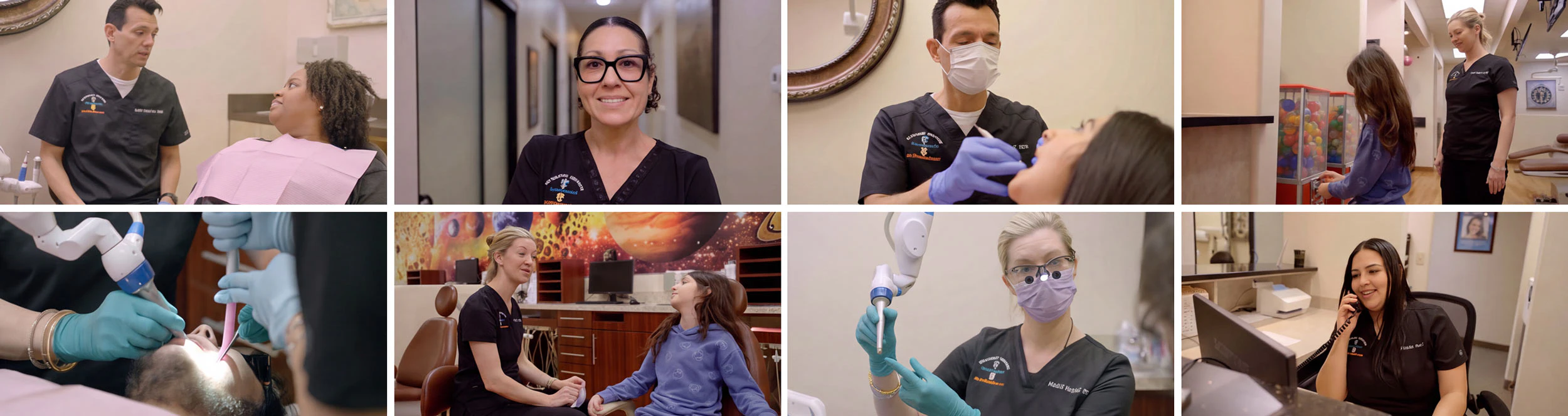 Our Rowlett team at work: doctors, hygienists and front desk staff caring for patients