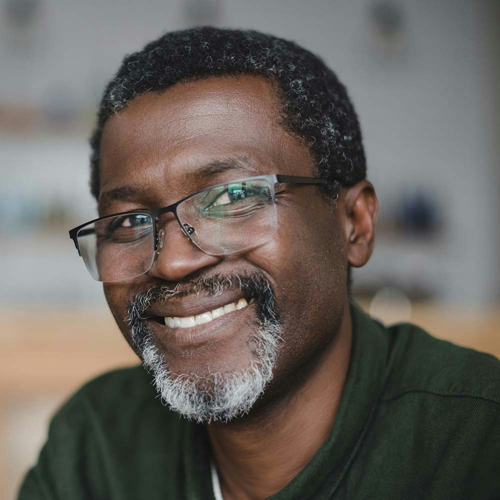 Smiling older woman wearing glasses