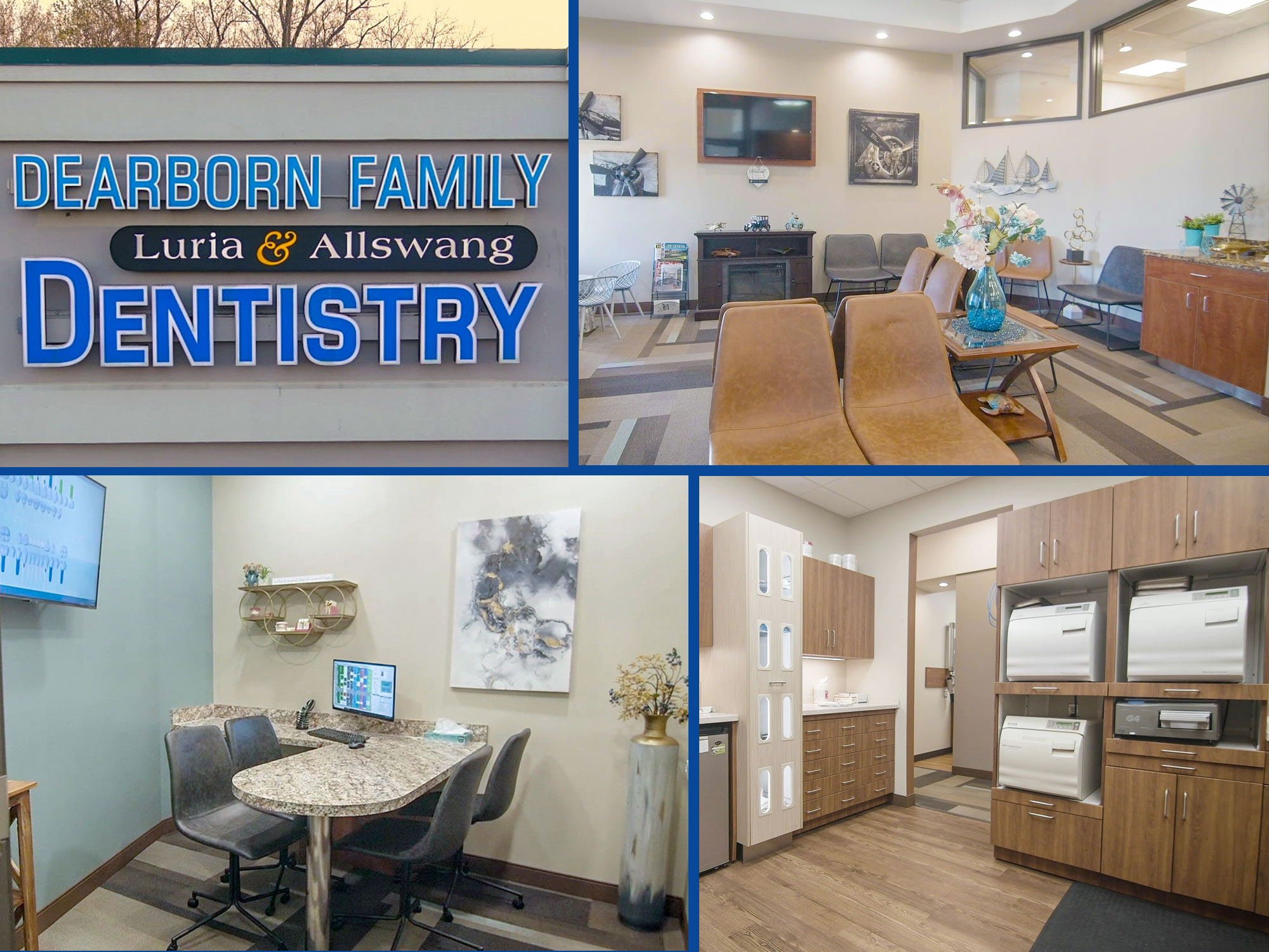 Shots of the interior and exterior of Dearborn Family Dentistry