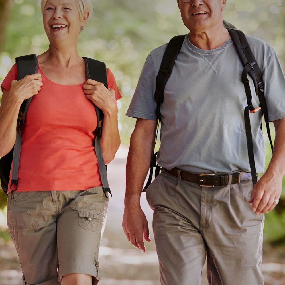 A healthy couple on a hike