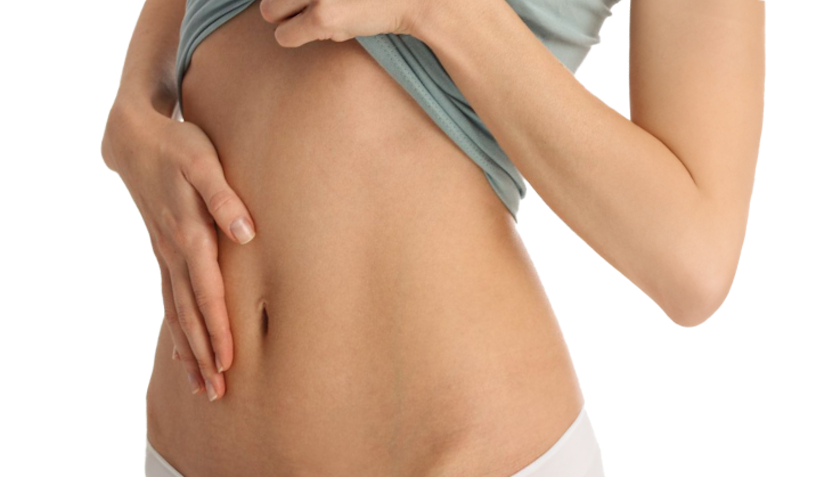 woman touching her midsection