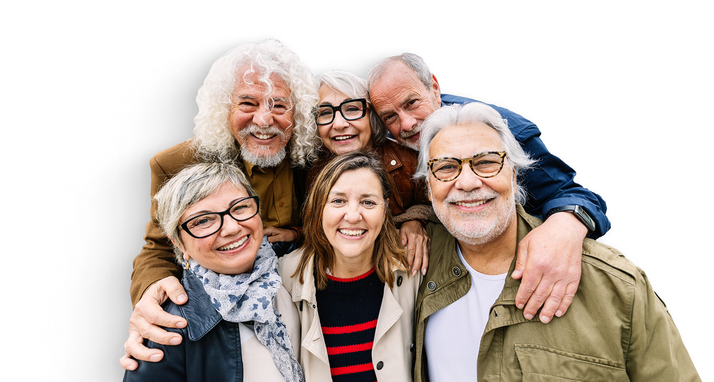 Happy group of people with dental implants and healthy smiles