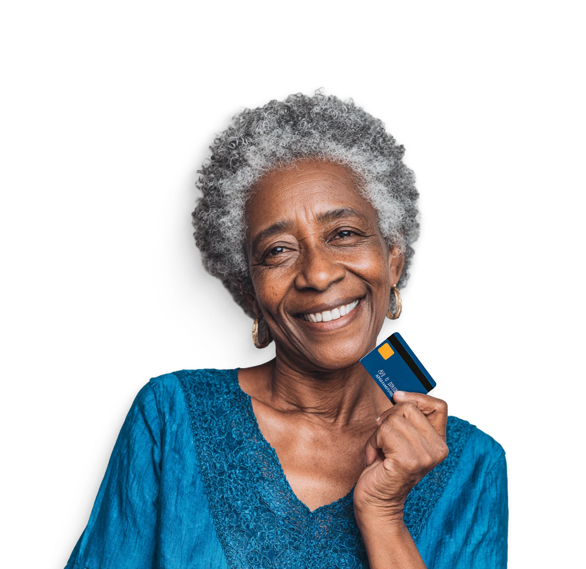 smiling woman holding credit card