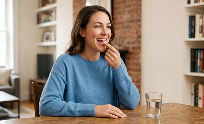Woman taking a prescription pill